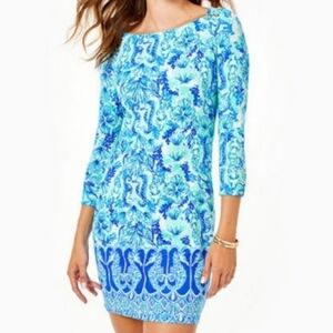 LILLY PULITZER Sophie Mermaid Seahorse Dress sea glass 3/4 sleeve XS